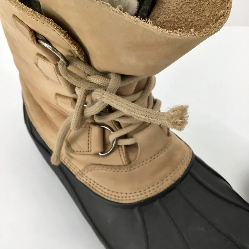 Sorel US Badger II Boots Beige Tan Leather Brown Rubber Winter Lined Size 8